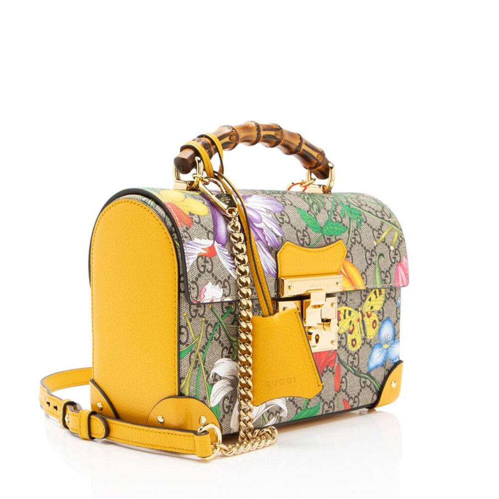 Gucci GG Supreme Flora Bamboo Padlock Top Handle - Gem